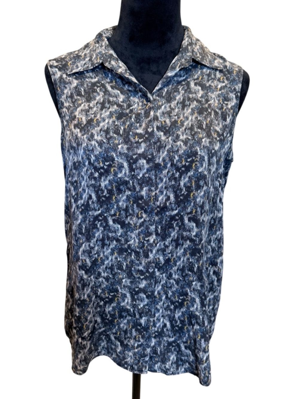 Theory Silk Caligula Sleeveless Blouse Top Dark Light Gray Size Medium
